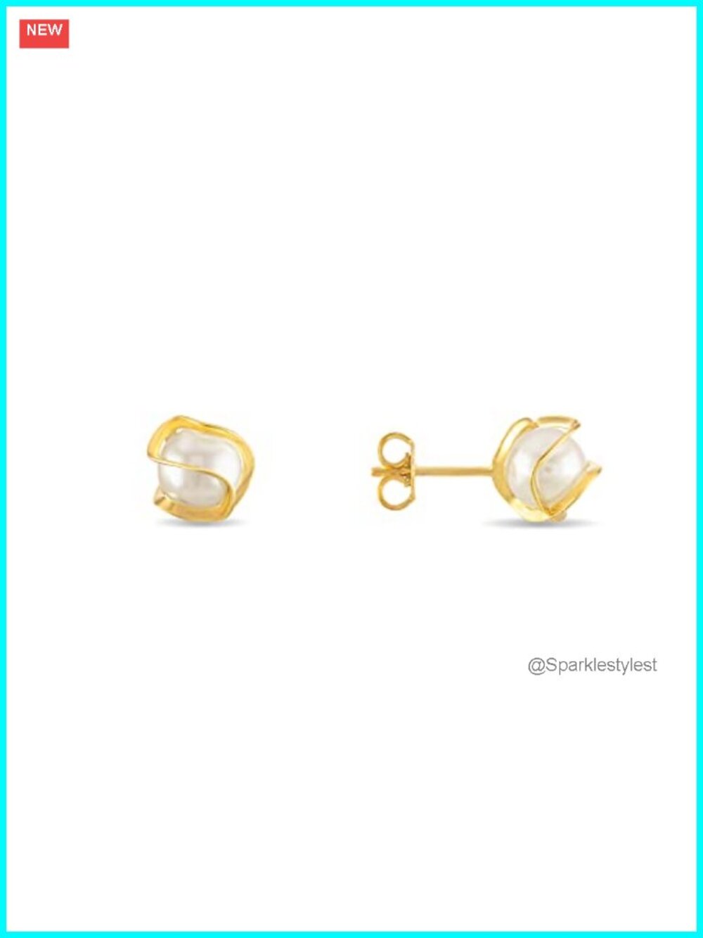 18K Gold Plated Caged Pearl Stud Earrings 6MM Hypoallergenic Push Back